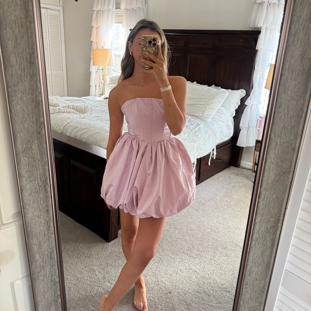 Strapless Pink Bubble Hem Dress